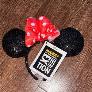 Disney Black Sequin Mickey Ears with Red Bow